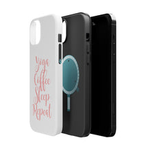DistinctInk ToughCase for Apple iPhone, Compatible with MagSafe Charging - Yoga Coffee Sleep Repeat