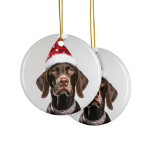 DistinctInk Hanging Ceramic Christmas Tree Ornament with Gold String - Great Gift/Present - 2 3/4 inch Diameter - German Shorthaired Pointer Design