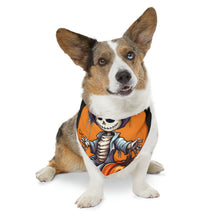 DistinctInk Adjustable Pet Banana Collar with Haunted Jack-O'-Skeleton Design for Halloween