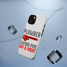 DistinctInk ToughCase for Apple iPhone, Compatible with MagSafe Charging - Plumber - Laying Pipe Day & Night