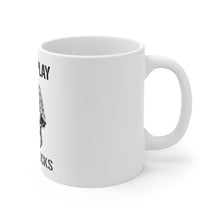 DistinctInk Glossy White Coffee / Tea Mug - I Still Play with Blocks - Cars