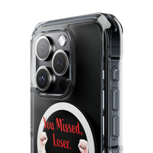 DistinctInk Clear Case for Apple iPhone, Compatible with MagSafe – Trump ‘You Missed, Loser’ Cartoon Design