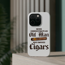 DistinctInk ToughCase for Apple iPhone, Compatible with MagSafe Charging - Never Underestimate Old Man Who Smokes Cigars