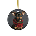 Hanging Ceramic Christmas Tree Ornament with Gold String - Miniature Pinscher Design