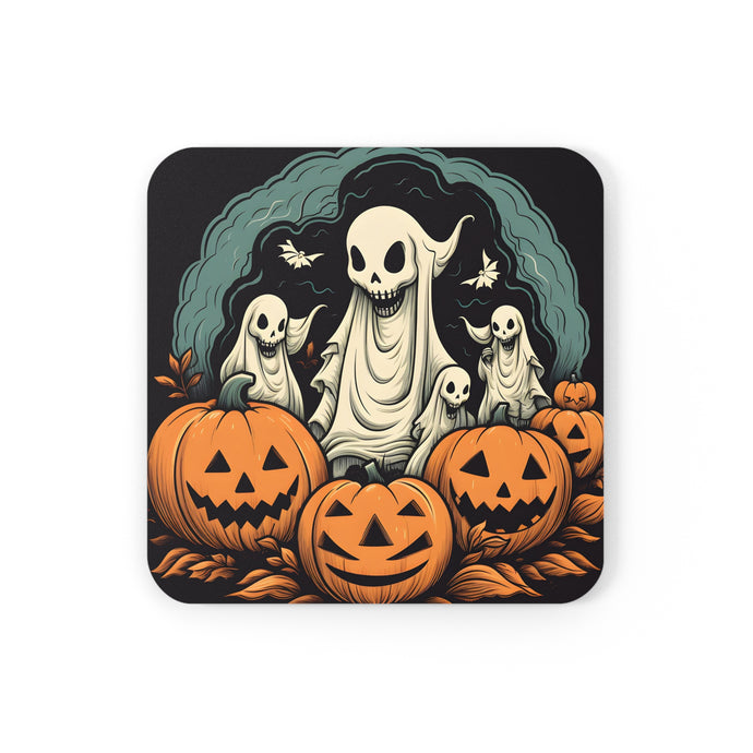 DistinctInk (Set of 4) Corkwood Coasters with Spooky Skeleton PumpkinsDesign for Halloween