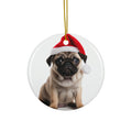 Hanging Ceramic Christmas Tree Ornament with Gold String - Pug Puppy Design