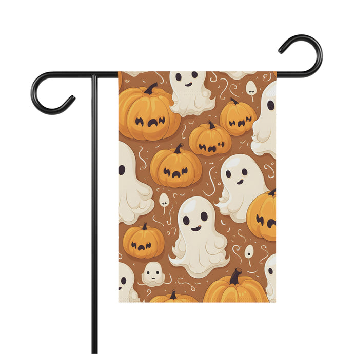 DistinctInk Garden & House Banner / Flag with Ghastly Skeleton Pumpkin Cartoon Design for Halloween