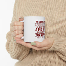 DistinctInk Glossy White Coffee / Tea Mug - Arguing with Casino Dealer Like Pink in Mud