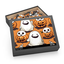 DistinctInk Jigsaw Puzzle with Skeletal Ghost in a Pumpkin Design for Halloween