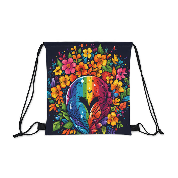 DistinctInk Drawstring Bag Backpack with A World of Possibilities Design for LGBTQ+ Pride