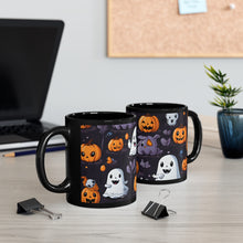 DistinctInk Black Coffee Mug - Spooky Bat-o-lanterns for Halloween