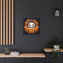 DistinctInk Canvas Wall Art with Spooky Skeleton Pumpkin Patch for Halloween