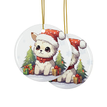 DistinctInk Hanging Ceramic Christmas Tree Ornament with Gold String - Great Gift/Present - 2 3/4 inch Diameter - Pumik Design