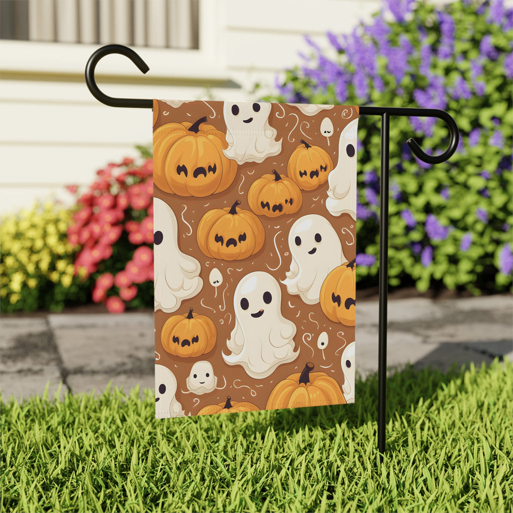 Garden & House Banner / Flag with Ghastly Skeleton Pumpkin Cartoon Design for Halloween, view 6