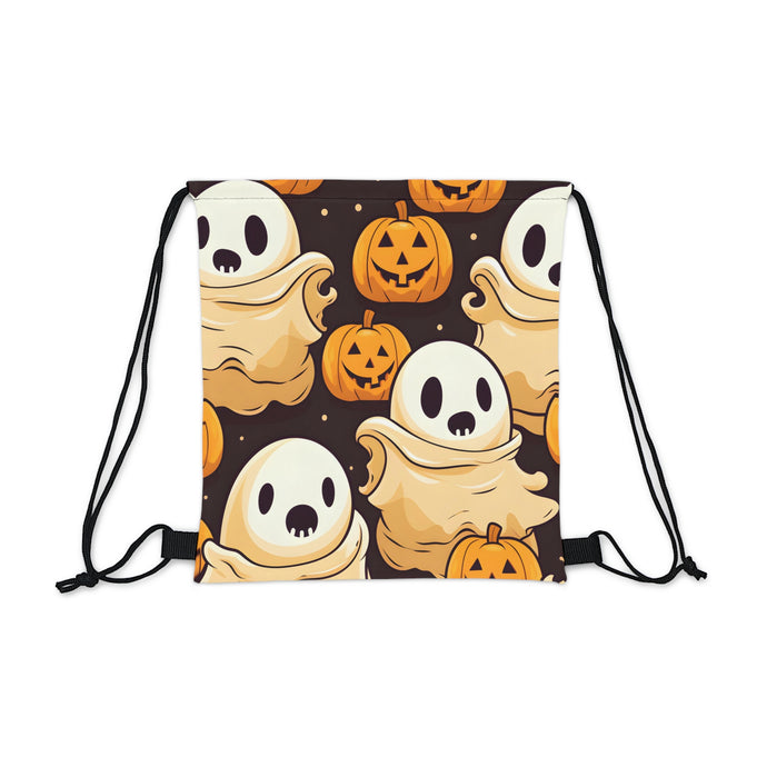 DistinctInk Drawstring Bag / Backpack with Ghost Skeleton Pumpkin Pattern Design for Halloween