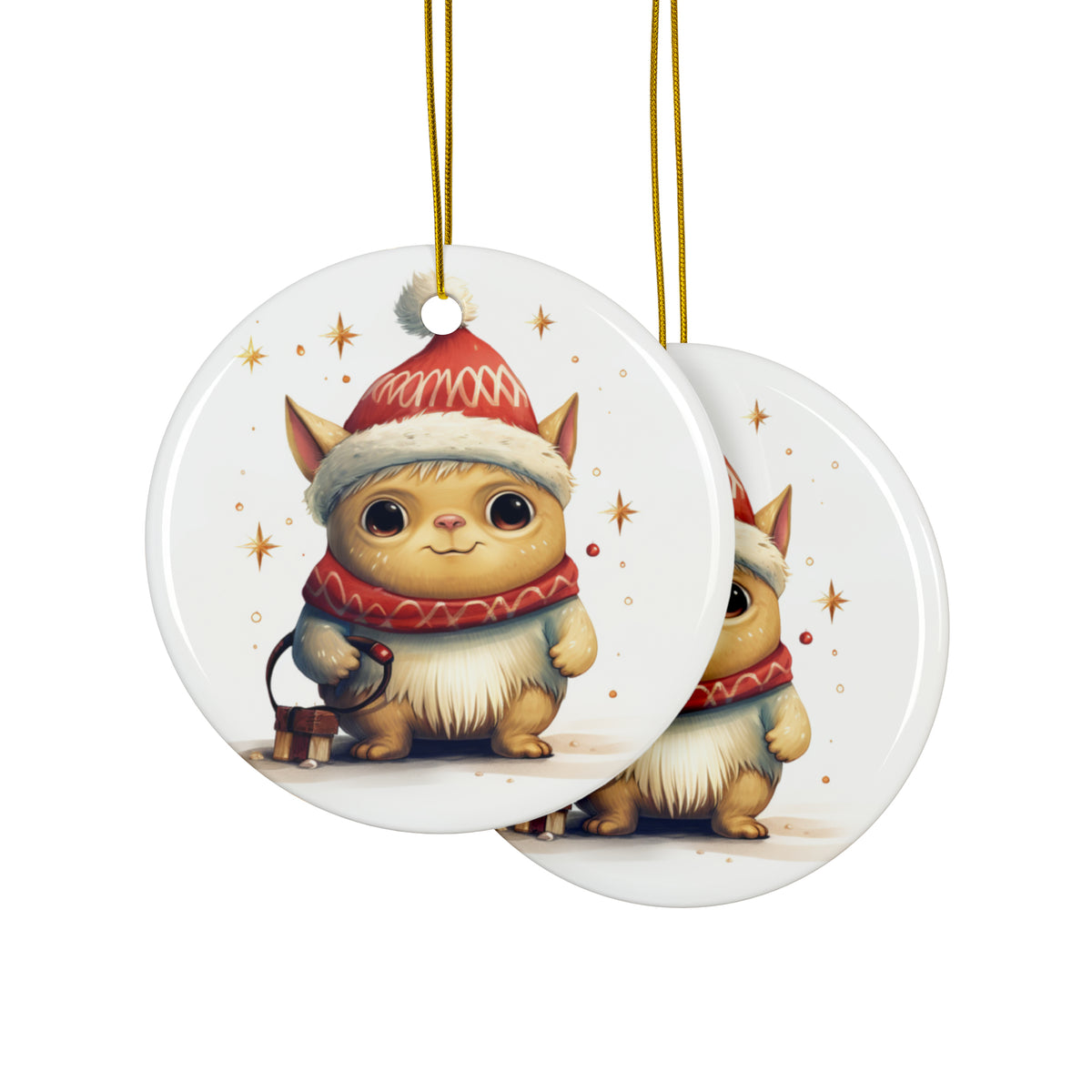 Hanging Ceramic Christmas Tree Ornament with Gold String - Pulik Design, view 2