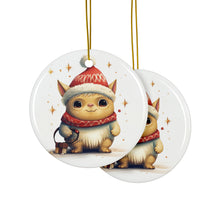 DistinctInk Hanging Ceramic Christmas Tree Ornament with Gold String - Great Gift/Present - 2 3/4 inch Diameter - Pulik Design