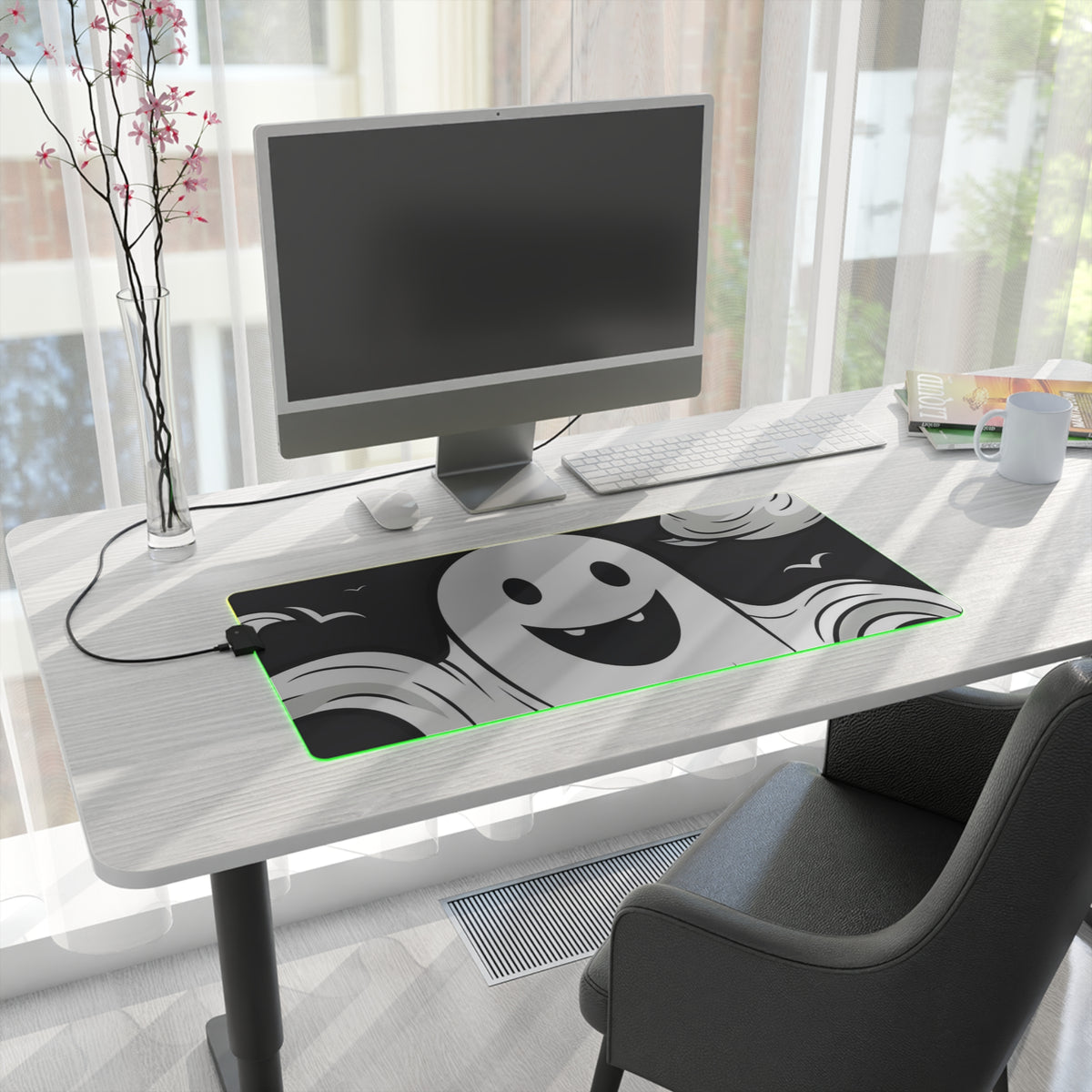 LED Gaming Mouse Pad with Skeletal Ghostly Pumpkin Patch Design for Halloween, view 16