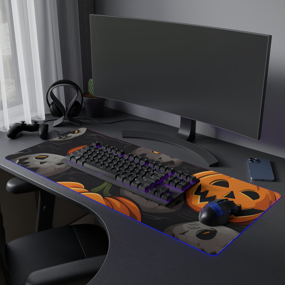 LED Gaming Mouse Pad with Haunted Harvest Time Design for Halloween, view 27