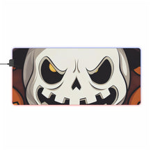 DistinctInk LED Gaming Mouse Pad with Spooky Skeleton Pumpkin Patch Design for Halloween