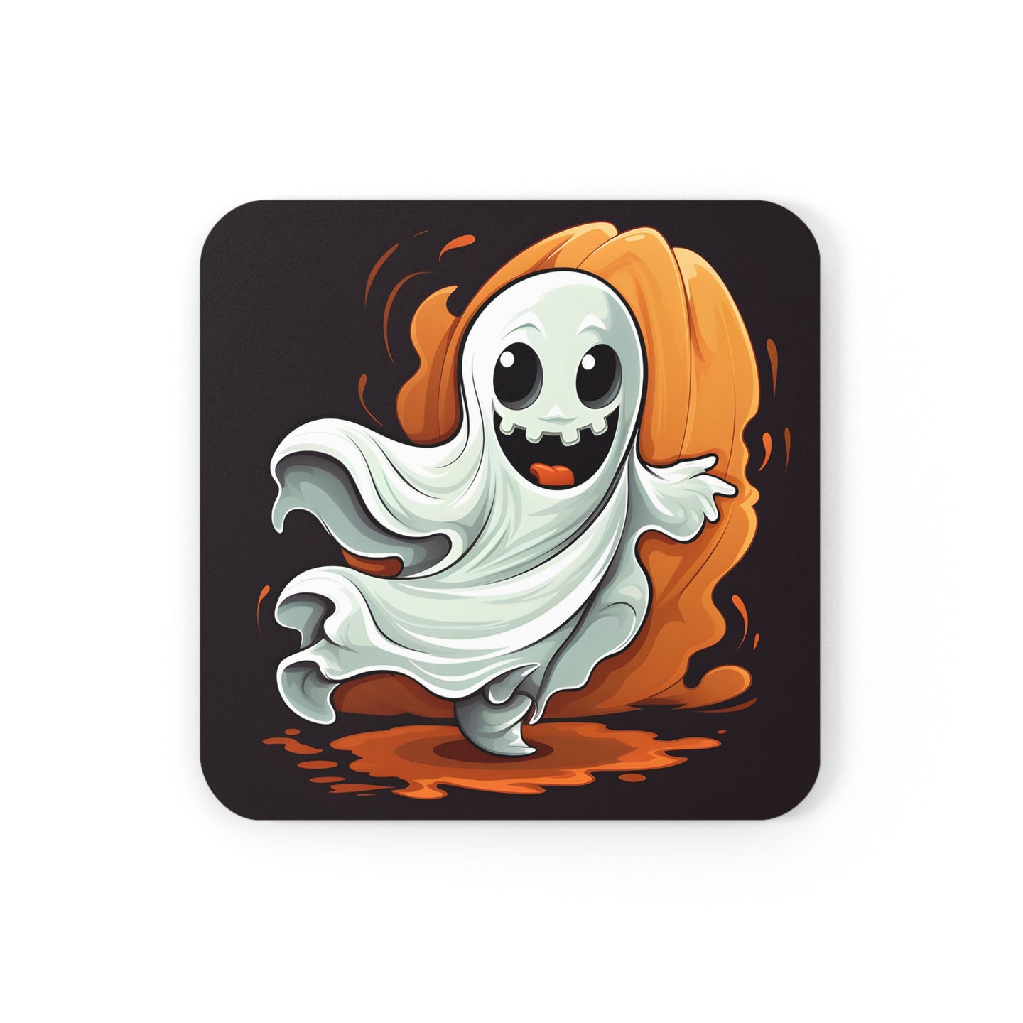 DistinctInk (Set of 4) Corkwood Coasters with Silly Specter SpritesDesign for Halloween