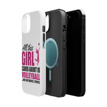 DistinctInk ToughCase for Apple iPhone, Compatible with MagSafe Charging - All This Girl Cares About is Volleyball