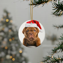DistinctInk Hanging Ceramic Christmas Tree Ornament with Gold String - Great Gift/Present - 2 3/4 inch Diameter - Dogue de Bordeaux Puppy Design
