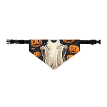 DistinctInk Adjustable Pet Banana Collar with Ghastly Skeletal Pumpkin Patch Design for Halloween