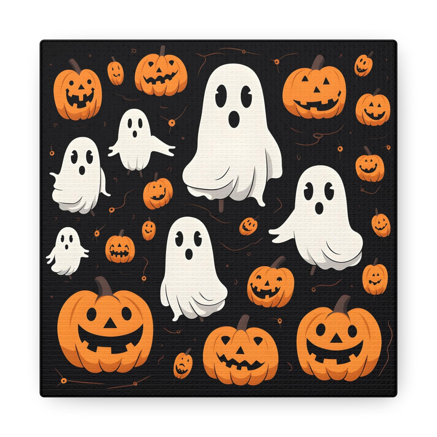 DistinctInk Canvas Wall Art with Ghost Skeleton Pumpkin Cartoon for Halloween