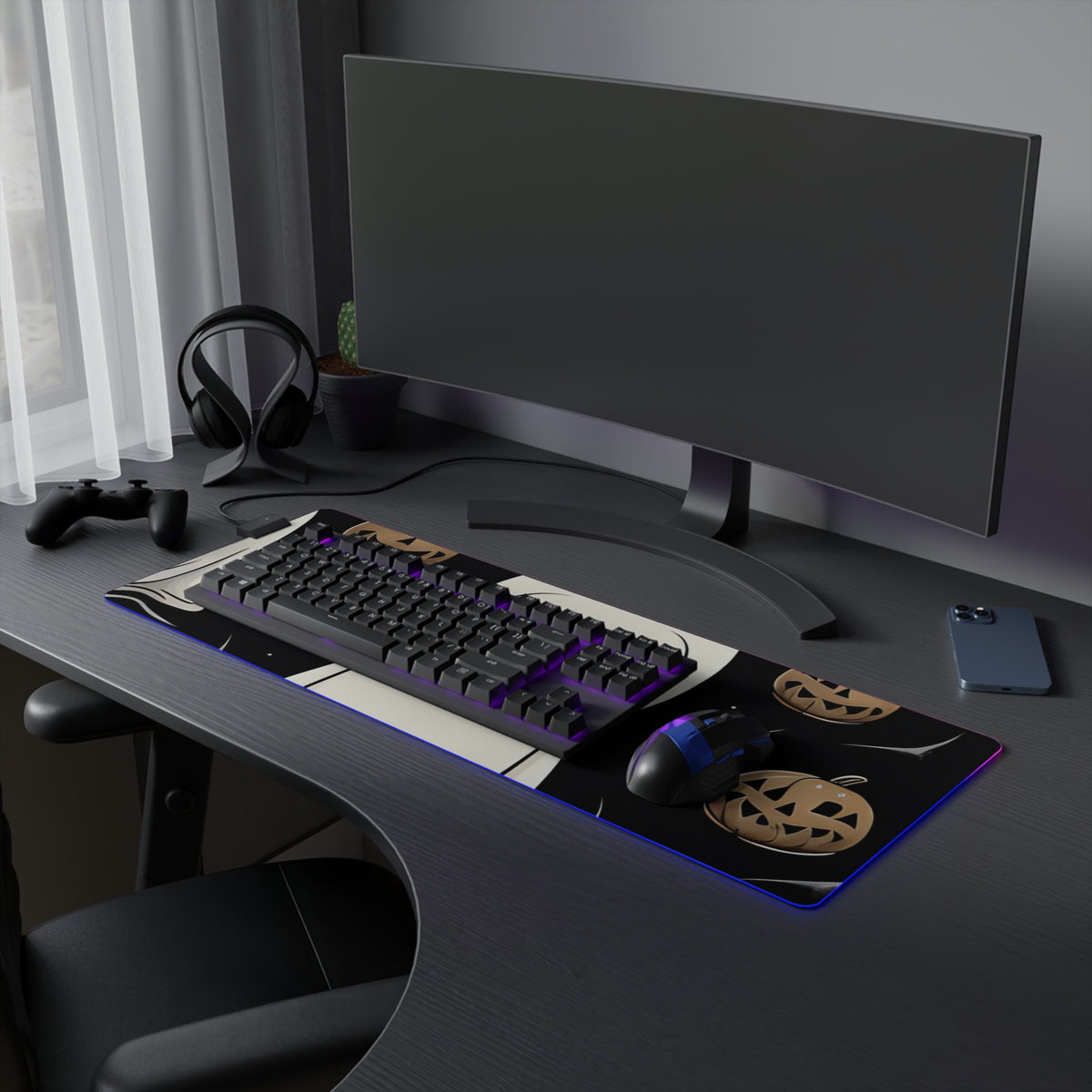 LED Gaming Mouse Pad with Ghostly Skeleton and Pumpkin Design for Halloween, view 21