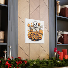 DistinctInk Canvas Wall Art with Ghostly Skeleton and Pumpkins for Halloween