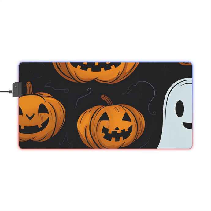 DistinctInk LED Gaming Mouse Pad with Ghost Skeleton Cartoon Pumpkin Design for Halloween