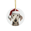 Hanging Ceramic Christmas Tree Ornament with Gold String - Bedlington Terrier Design