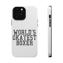 DistinctInk ToughCase for Apple iPhone, Compatible with MagSafe Charging - World's Okayest Boxer
