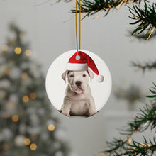 DistinctInk Hanging Ceramic Christmas Tree Ornament with Gold String - Great Gift/Present - 2 3/4 inch Diameter - Dogo Argentino Puppy Design