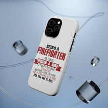 DistinctInk ToughCase for Apple iPhone, Compatible with MagSafe Charging - Being a Firefighter is Like Riding A Bike On Fire