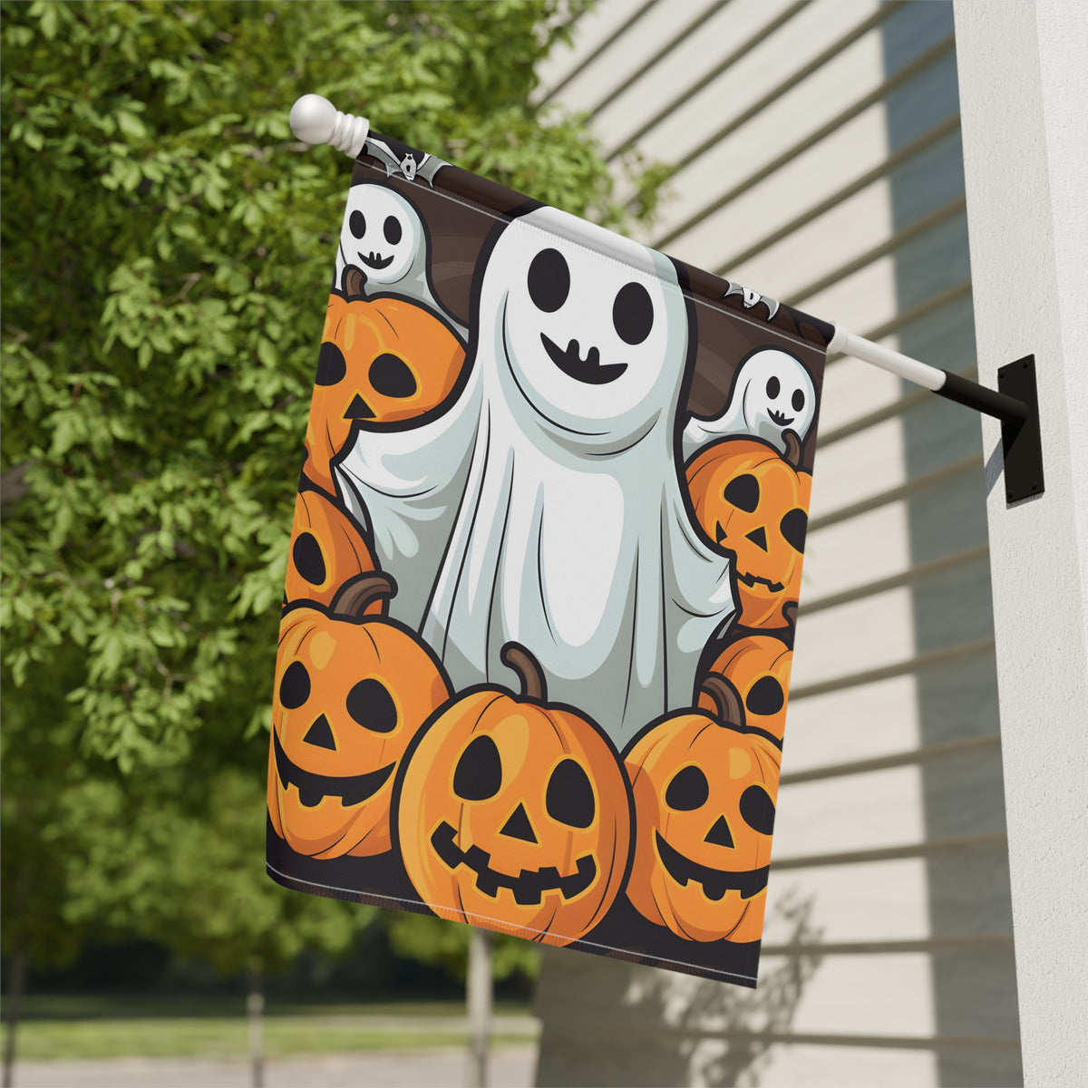 Garden & House Banner / Flag with "Spooky Skeleton Pumpkins" Design for Halloween, view 10