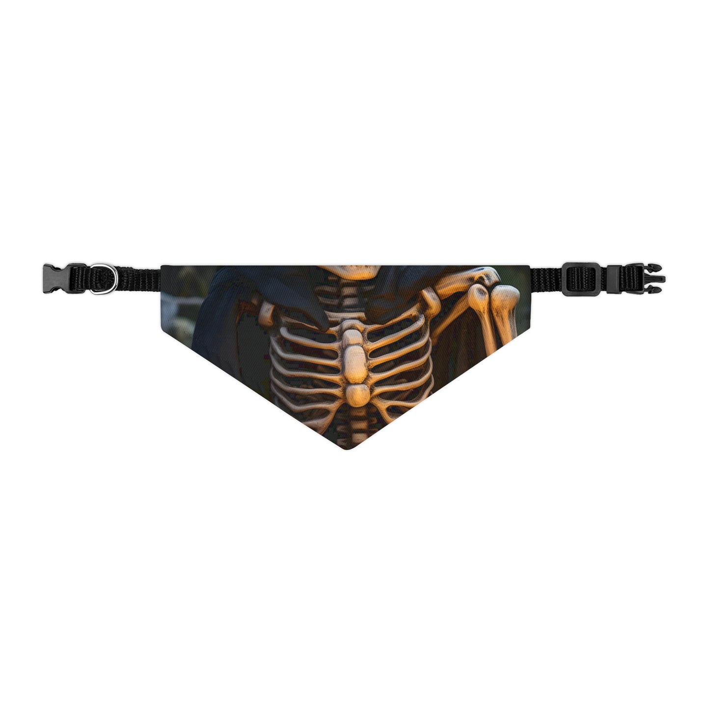 DistinctInk Adjustable Pet Banana Collar with Skellington's Spooky Soiree Design for Halloween