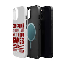 DistinctInk ToughCase for Apple iPhone, Compatible with MagSafe Charging - Education is Important Video Games Importanter