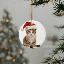 DistinctInk Hanging Ceramic Christmas Tree Ornament with Gold String - Great Gift/Present - 2 3/4 inch Diameter - American Wirehair Cat Design