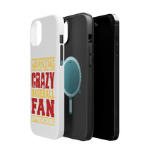 DistinctInk ToughCase for Apple iPhone, Compatible with MagSafe Charging - Warning Crazy Baseball Fan Approaching
