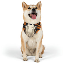DistinctInk Adjustable Pet Banana Collar with Ghastly Skeletal Pumpkin Patch Design for Halloween