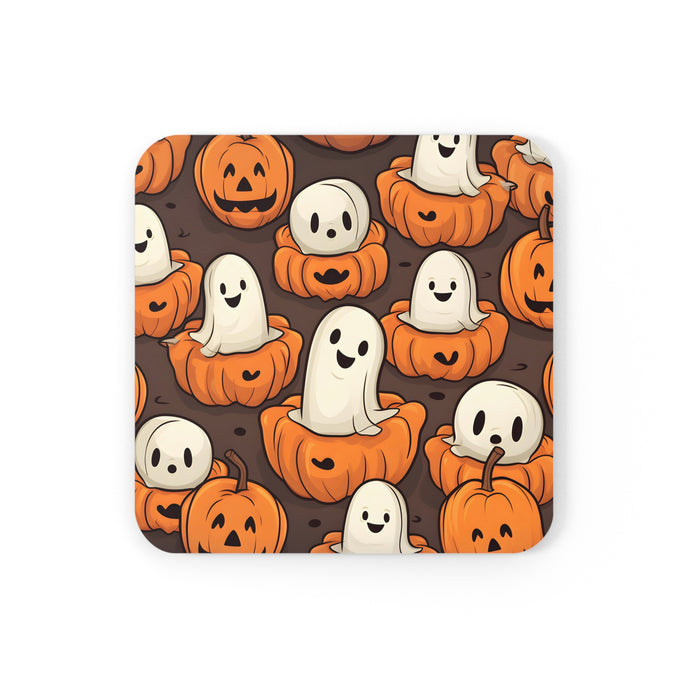 DistinctInk (Set of 4) Corkwood Coasters with Haunted Skeleton Pumpkin PatchDesign for Halloween