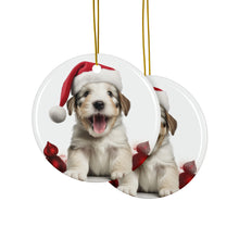 DistinctInk Hanging Ceramic Christmas Tree Ornament with Gold String - Great Gift/Present - 2 3/4 inch Diameter - Sealyham Terrier Puppy Design