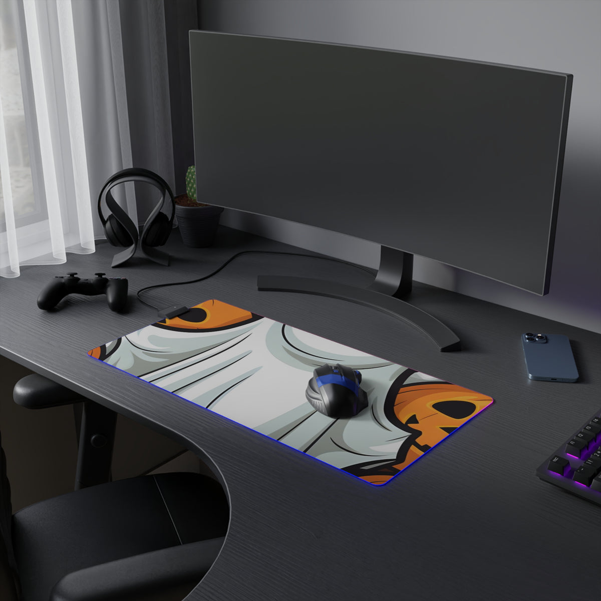 LED Gaming Mouse Pad with "Spooky Skeleton Pumpkins" Design for Halloween, view 9