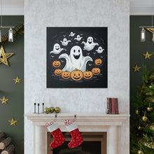 DistinctInk Canvas Wall Art with Skeletal Ghostly Pumpkin Patch for Halloween
