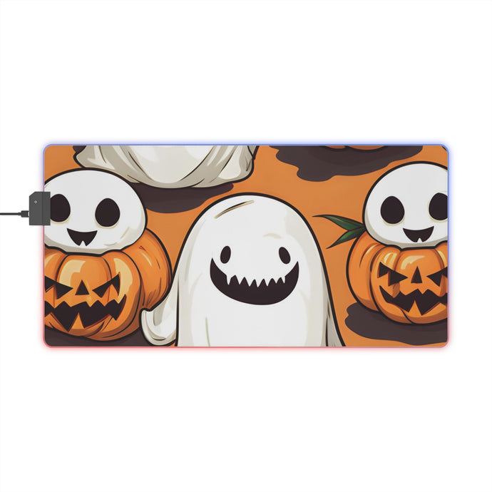 DistinctInk LED Gaming Mouse Pad with Skeletal Ghost in a Pumpkin Design for Halloween