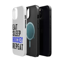 DistinctInk ToughCase for Apple iPhone, Compatible with MagSafe Charging - Eat Sleep Hockey Repeat