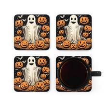 DistinctInk (Set of 4) Corkwood Coasters with Ghastly Skeletal Pumpkin PatchDesign for Halloween