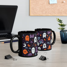 DistinctInk Black Coffee Mug - Skeletal Ghostly Pumpkins for Halloween